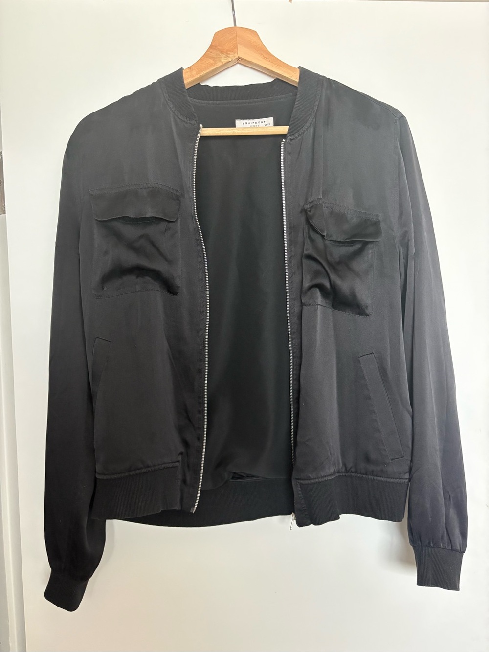 Equipment Silk Black Bomber Jacket